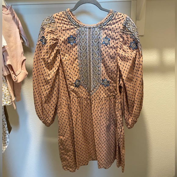 XL Anthropologie Embroidered Tunic Mini Dress - Peach - Picture 1 of 5